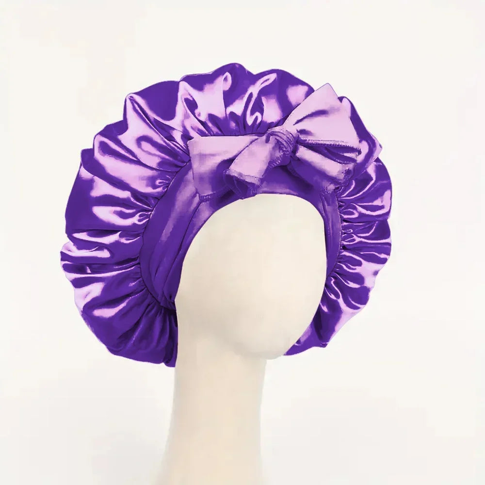 Bonnet en satin avec nœud – Bonnet de nuit en satin pour cheveux bouclés, frisés, crépus et lisses