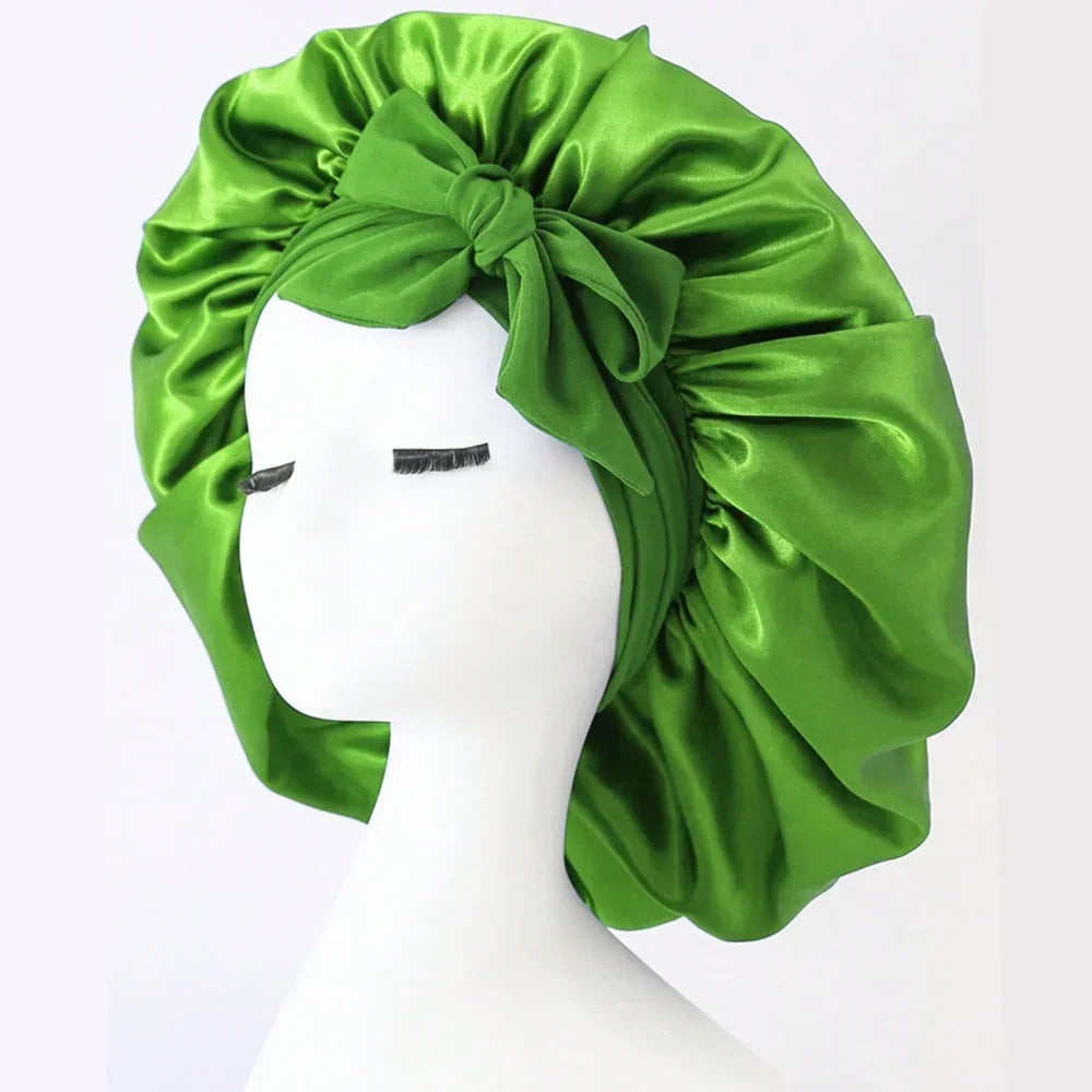 Bonnet en satin avec nœud – Bonnet de nuit en satin pour cheveux bouclés, frisés, crépus et lisses
