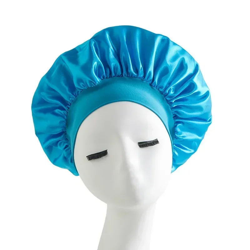 Bonnet en satin avec large bande – Bonnet de nuit en satin pour cheveux bouclés, frisés, crépus et lisses