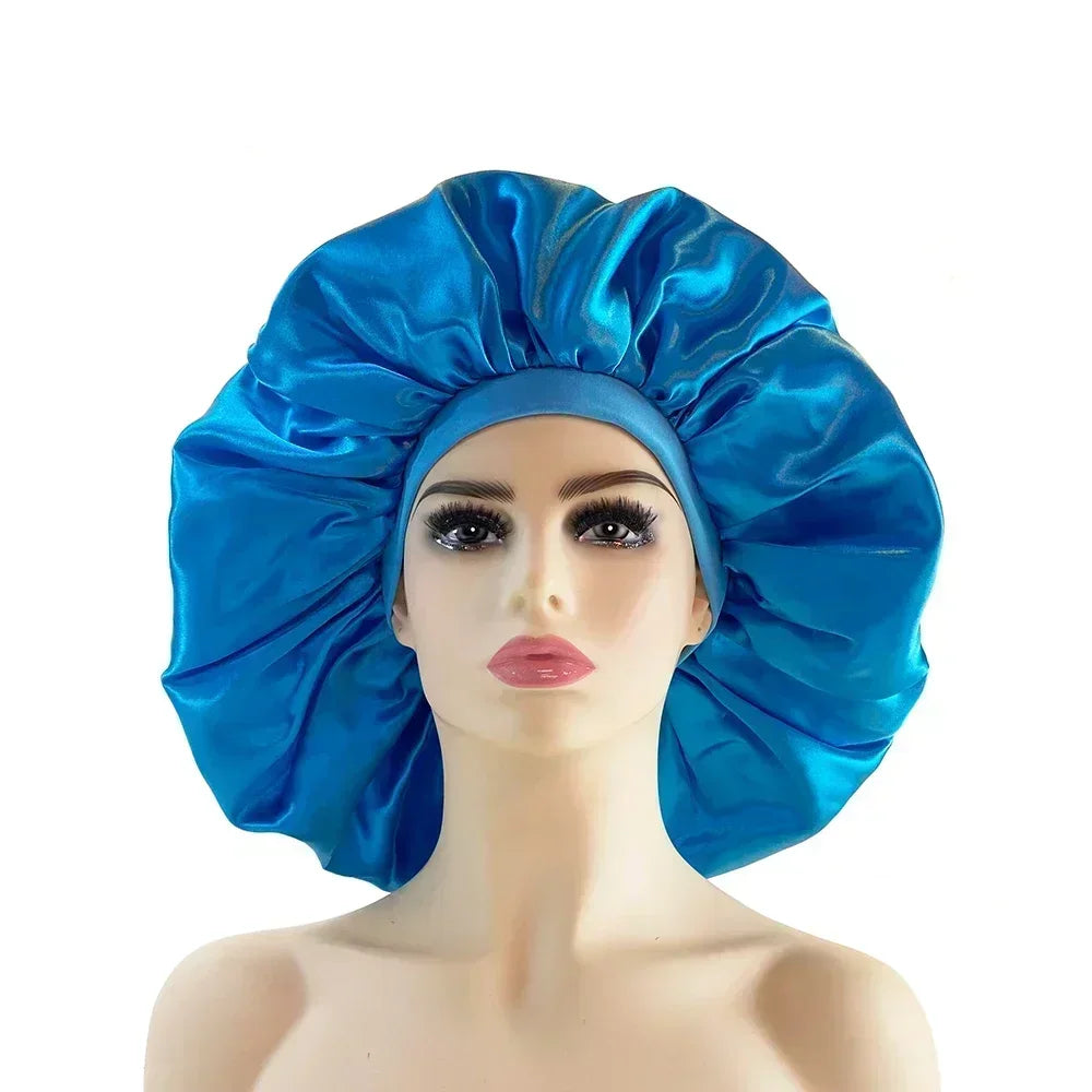 Bonnet en satin double couche – Bonnet de nuit en satin réversible multicolore pour cheveux bouclés, frisés, crépus et lisses