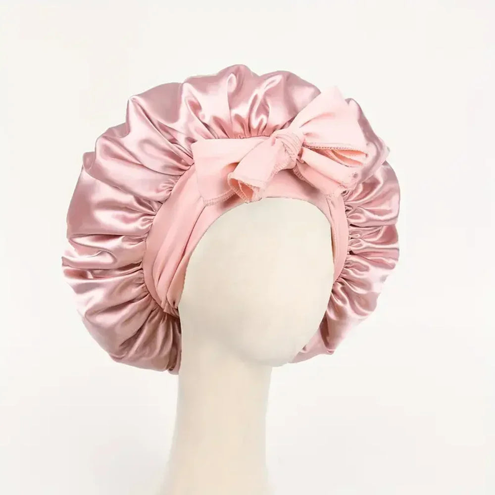Bonnet en satin avec nœud – Bonnet de nuit en satin pour cheveux bouclés, frisés, crépus et lisses