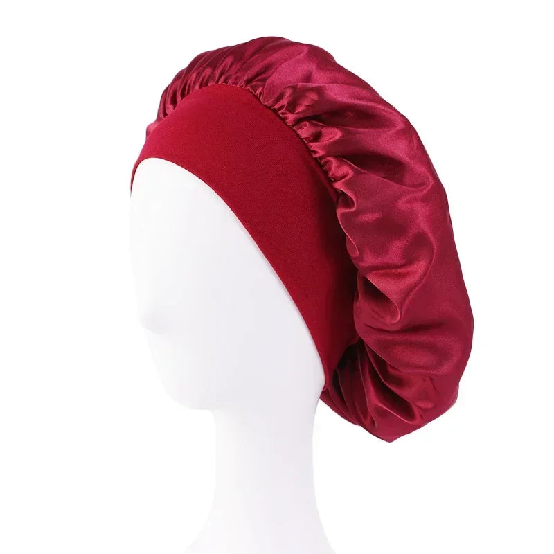 Bonnet en satin avec large bande – Bonnet de nuit en satin pour cheveux bouclés, frisés, crépus et lisses