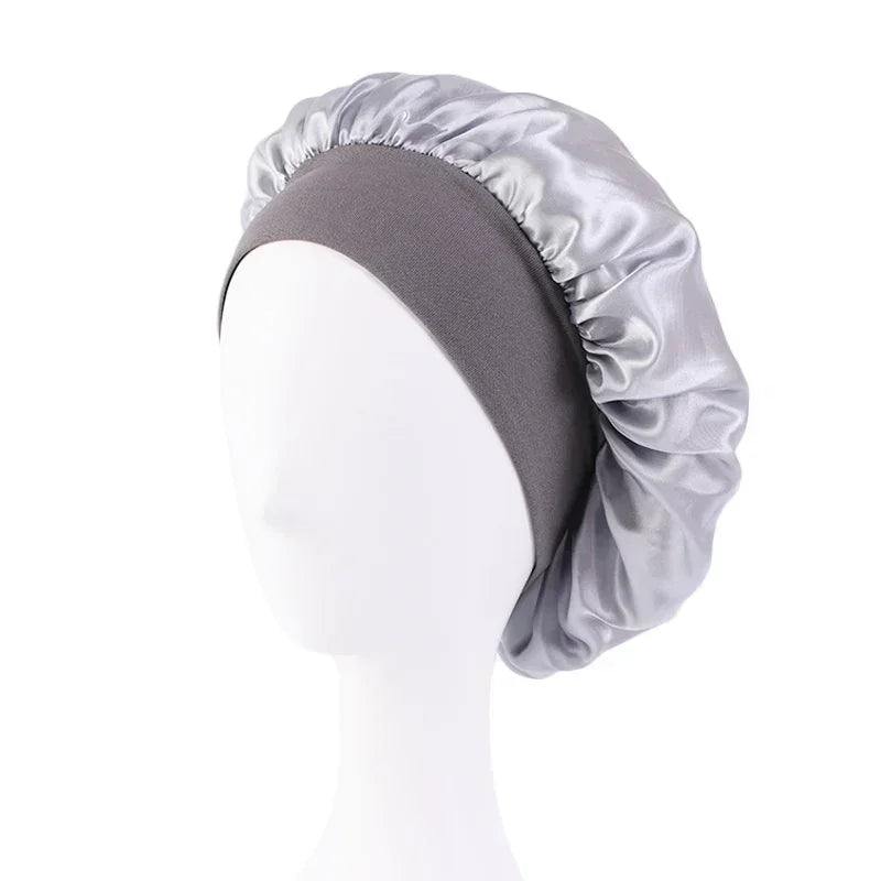 Bonnet en satin avec large bande – Bonnet de nuit en satin pour cheveux bouclés, frisés, crépus et lisses
