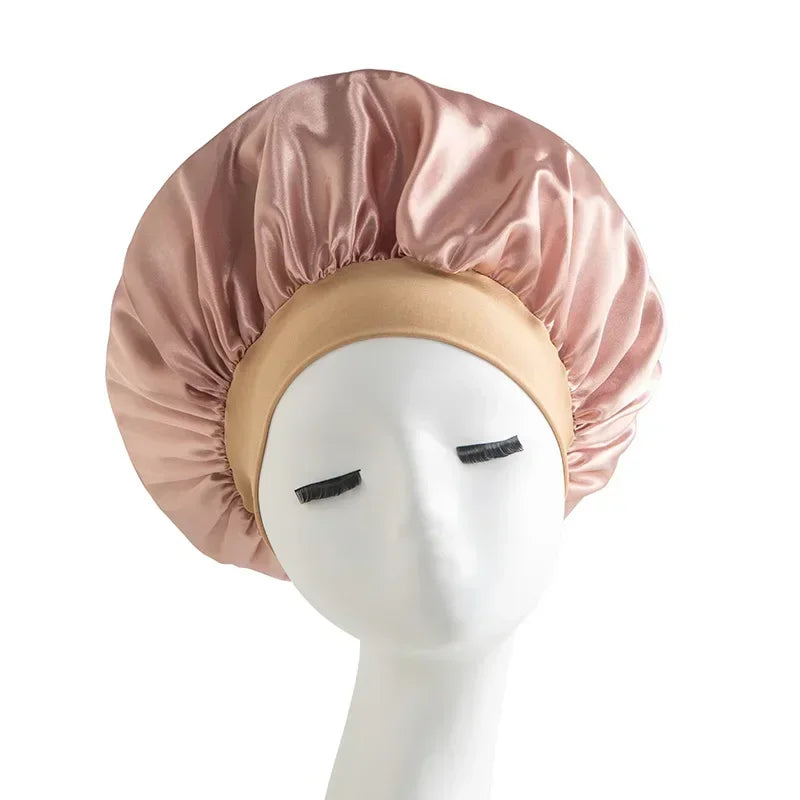 Bonnet en satin avec large bande – Bonnet de nuit en satin pour cheveux bouclés, frisés, crépus et lisses
