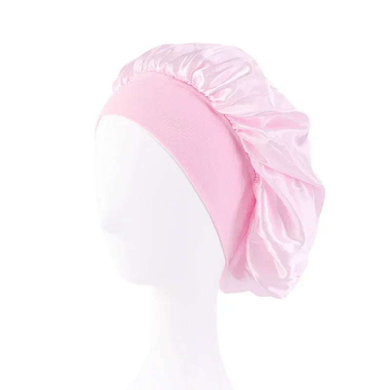 Bonnet en satin avec large bande – Bonnet de nuit en satin pour cheveux bouclés, frisés, crépus et lisses