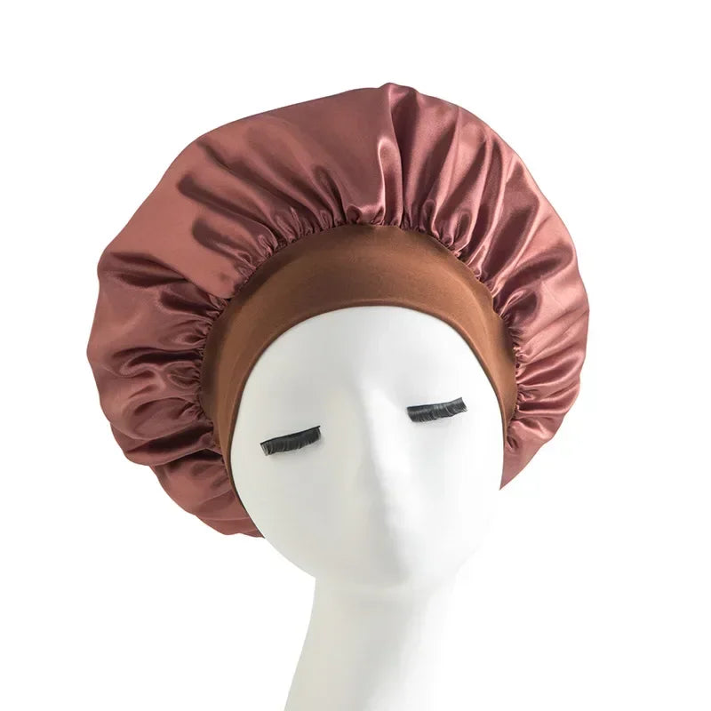 Bonnet en satin avec large bande – Bonnet de nuit en satin pour cheveux bouclés, frisés, crépus et lisses
