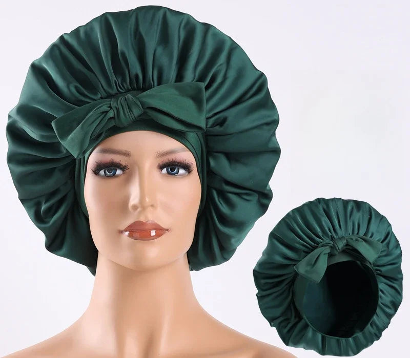 Bonnet en satin avec nœud – Bonnet de nuit en satin pour cheveux bouclés, frisés, crépus et lisses