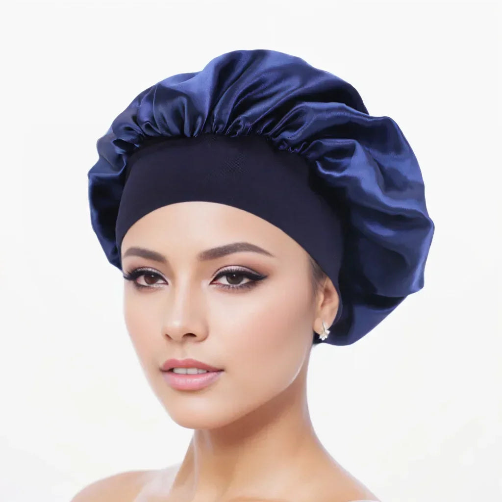 Bonnet en satin avec large bande – Bonnet de nuit en satin pour cheveux bouclés, frisés, crépus et lisses