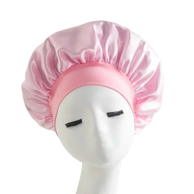 Bonnet en satin avec large bande – Bonnet de nuit en satin pour cheveux bouclés, frisés, crépus et lisses