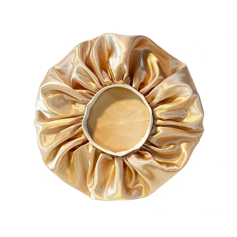 Bonnet en satin double couche – Bonnet de nuit en satin réversible multicolore pour cheveux bouclés, frisés, crépus et lisses
