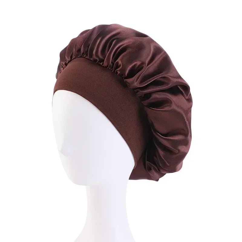 Bonnet en satin avec large bande – Bonnet de nuit en satin pour cheveux bouclés, frisés, crépus et lisses