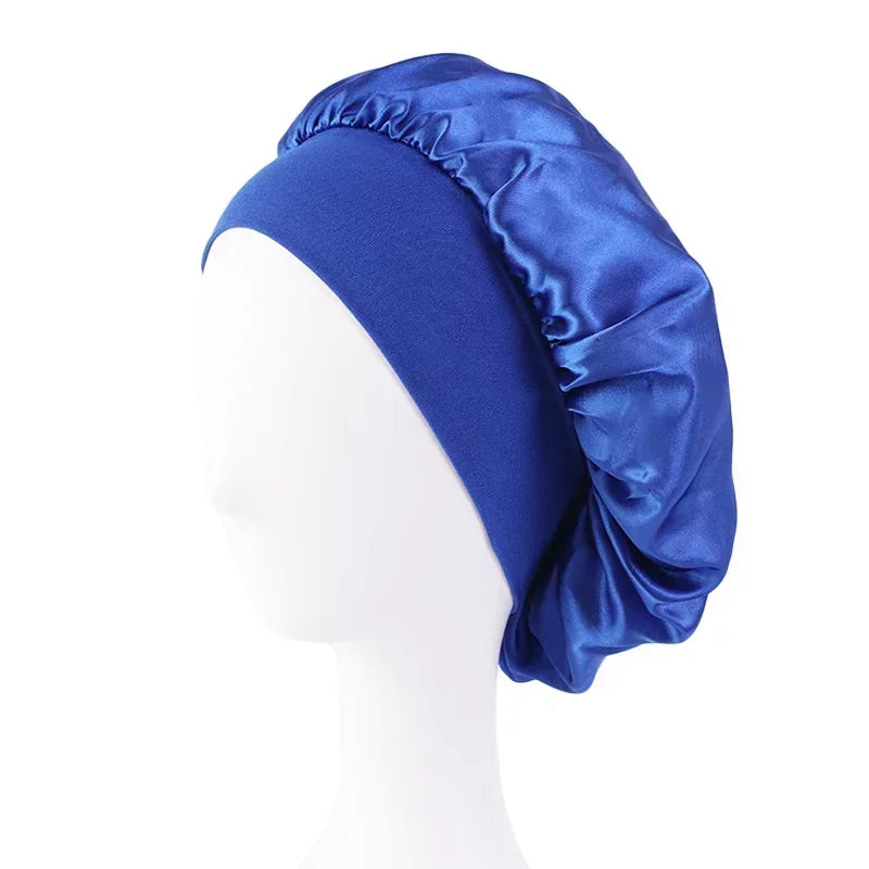 Bonnet en satin avec large bande – Bonnet de nuit en satin pour cheveux bouclés, frisés, crépus et lisses