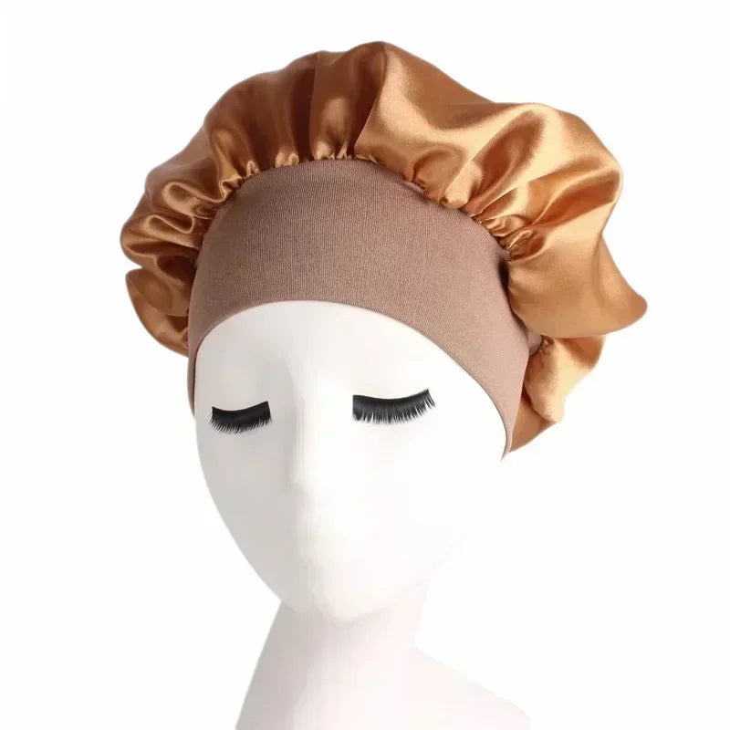 Bonnet en satin double couche – Bonnet de nuit en satin réversible multicolore pour cheveux bouclés, frisés, crépus et lisses