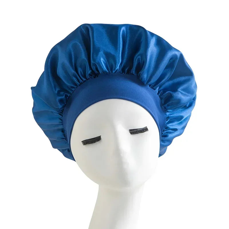 Bonnet en satin avec large bande – Bonnet de nuit en satin pour cheveux bouclés, frisés, crépus et lisses