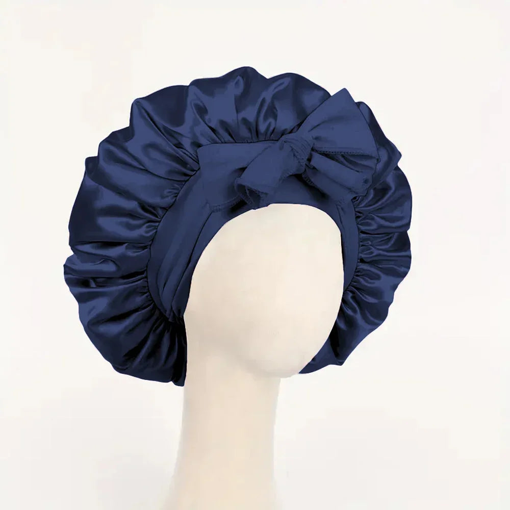 Bonnet en satin avec nœud – Bonnet de nuit en satin pour cheveux bouclés, frisés, crépus et lisses