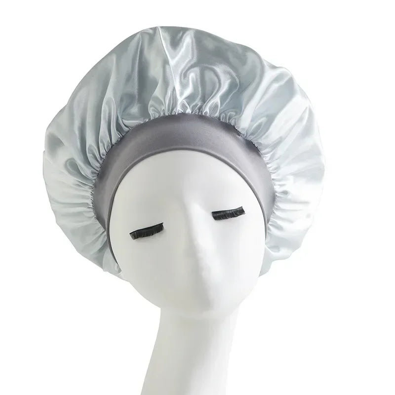 Bonnet en satin avec large bande – Bonnet de nuit en satin pour cheveux bouclés, frisés, crépus et lisses