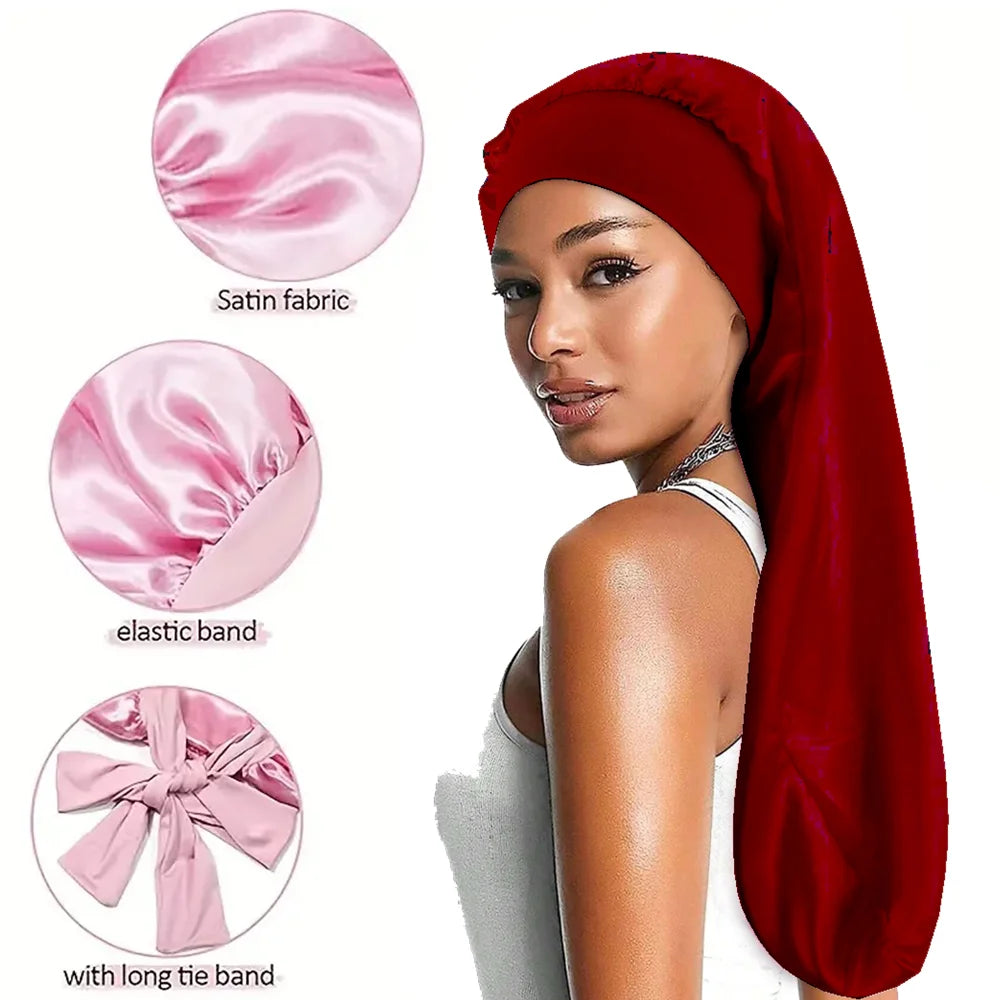 Bonnet en satin long – Bonnet de nuit en satin pour cheveux longs, bouclés, frisés et locks