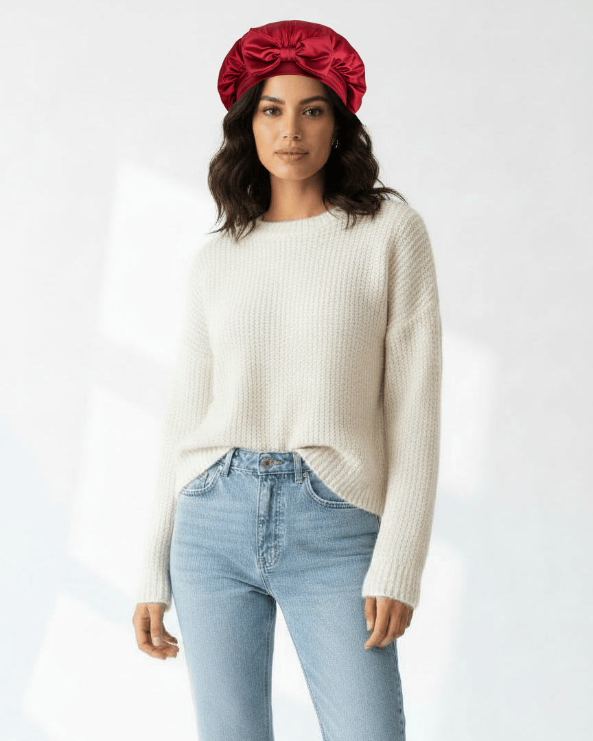 ElegantVase Bonnet en satin long avec nœud – Bonnet de nuit cheveux longs bonnet satin cheveux boucles afro