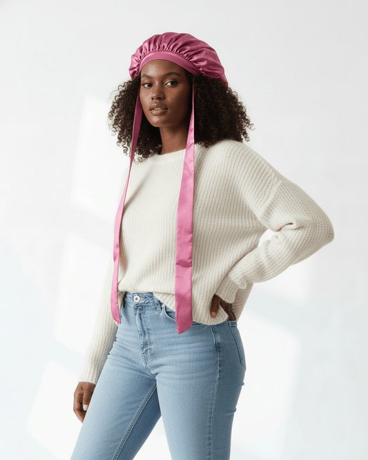 ElegantVase Bonnet en satin long avec nœud – Bonnet de nuit cheveux longs bonnet satin cheveux boucles afro