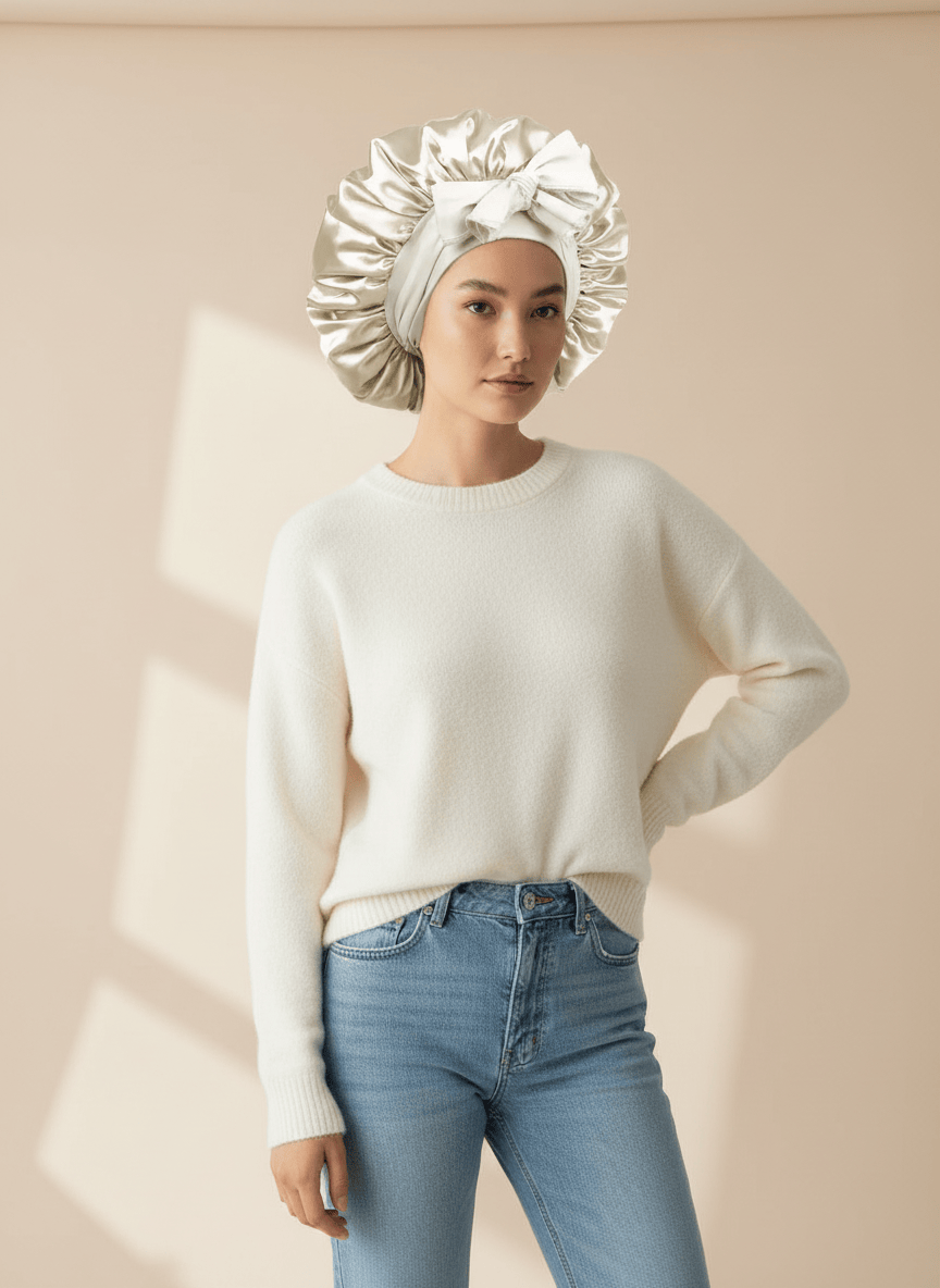 ElegantVase Bonnet en satin avec nœud – Bonnet de nuit cheveux bonnet satin cheveux boucles afro