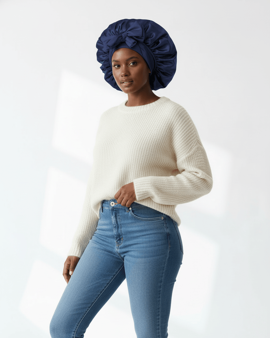 ElegantVase Bonnet en satin avec nœud – Bonnet de nuit cheveux bonnet satin cheveux boucles afro