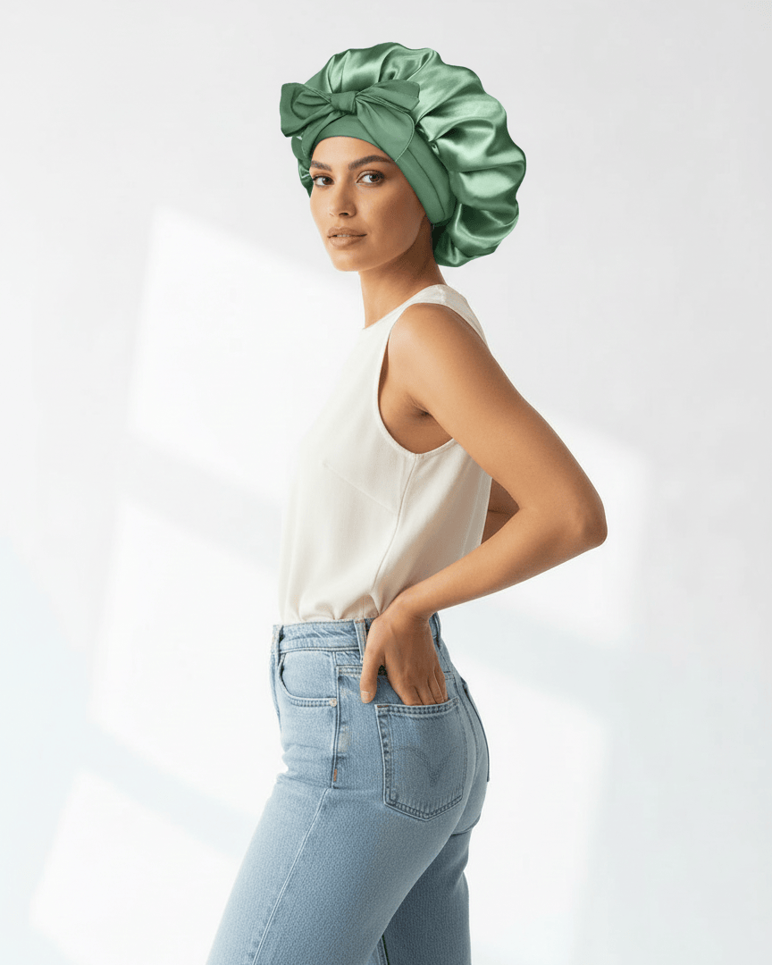 ElegantVase Bonnet en satin avec nœud – Bonnet de nuit en satin bonnet satin cheveux boucles afro