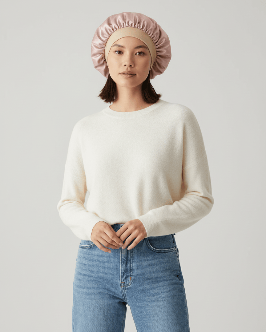 ElegantVase Bonnet en satin large bande – Bonnet de nuit en satin bonnet satin cheveux boucles afro