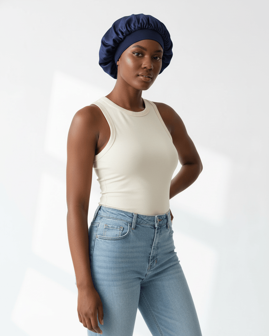 ElegantVase Bonnet en satin large bande – Bonnet de nuit en satin bonnet satin cheveux boucles afro