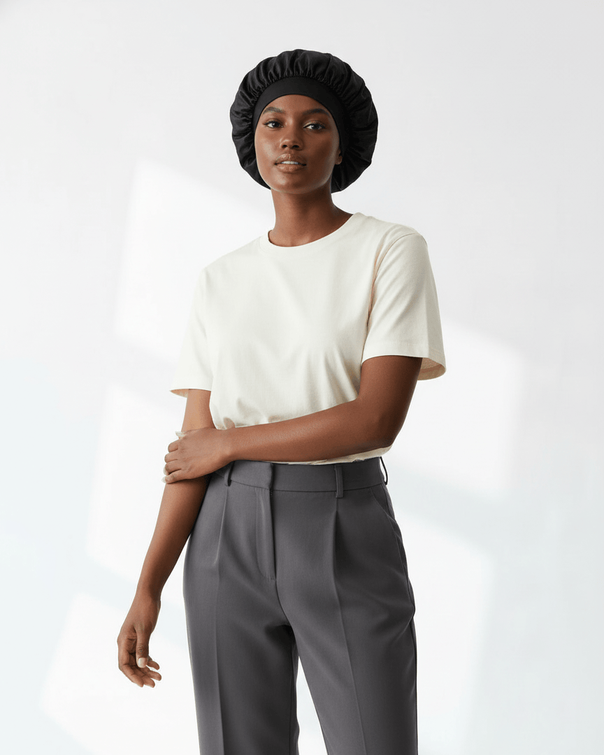 ElegantVase Bonnet en satin large bande – Bonnet de nuit en satin bonnet satin cheveux boucles afro